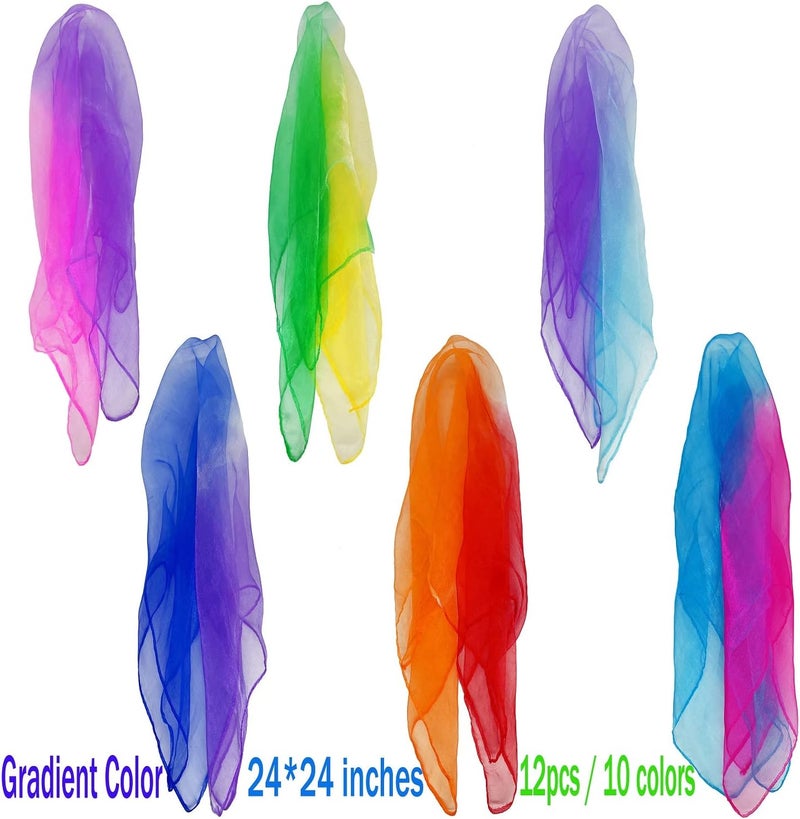 Lolakee Dance Scarves for Kids: Juggling Scarves, 12 Pcs, 24" x 24", Toddler, Unisex, Multicolored, Rainbow Theme - Image 2